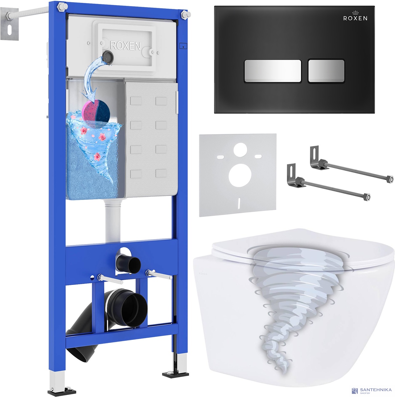 Комплект 6 в1 инсталляции и подвесного унитаза Roxen StounFix Dual Fresh 868448
