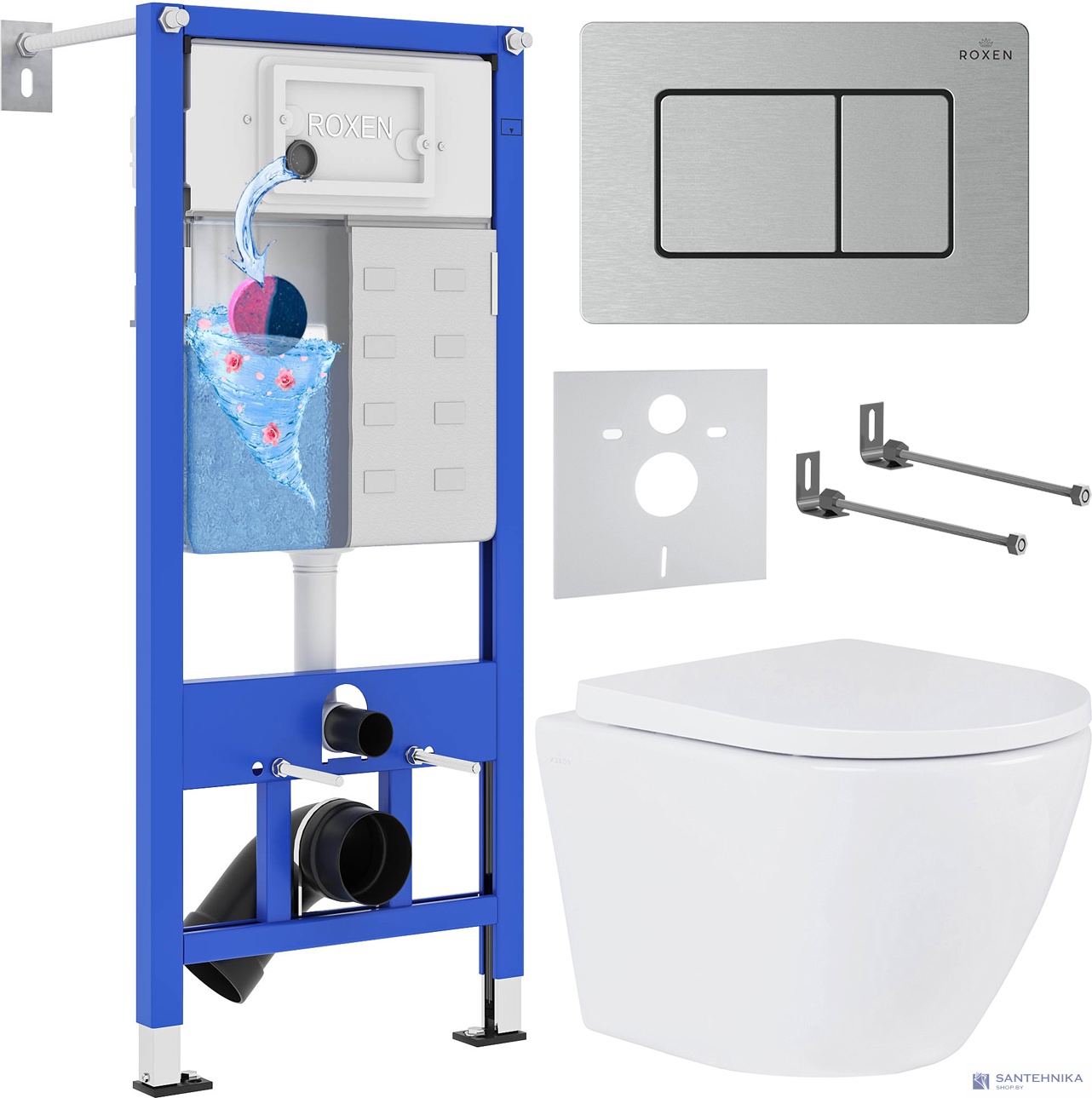 Комплект 6 в1 инсталляции и подвесного унитаза Roxen StounFix Dual Fresh 968421