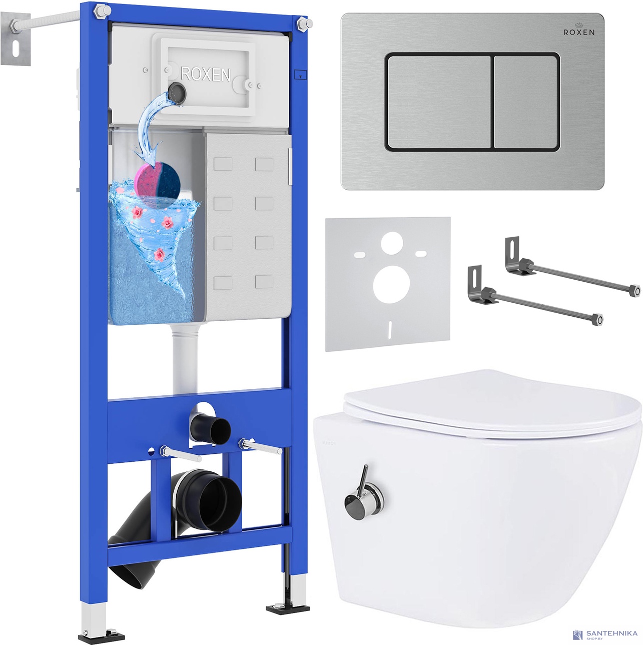 Комплект 6 в1 инсталляции и подвесного унитаза Roxen StounFix Dual Fresh 968424