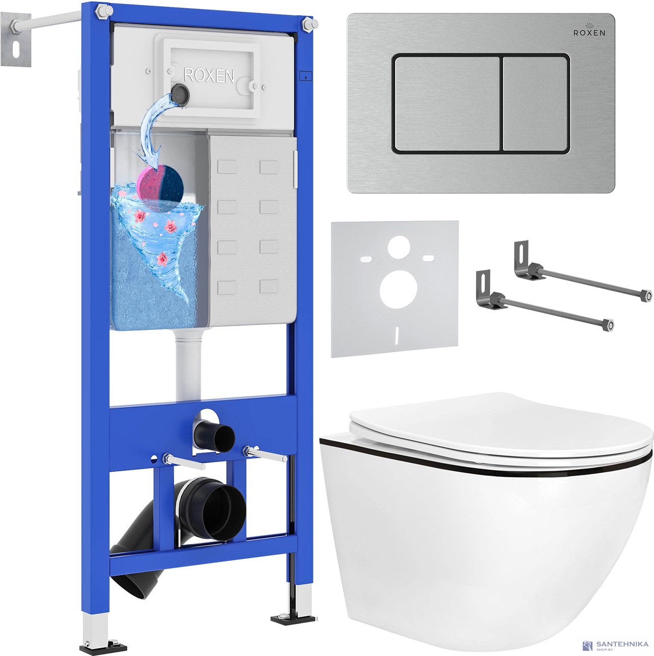 Комплект 6 в1 инсталляции и подвесного унитаза Roxen StounFix Dual Fresh 968427