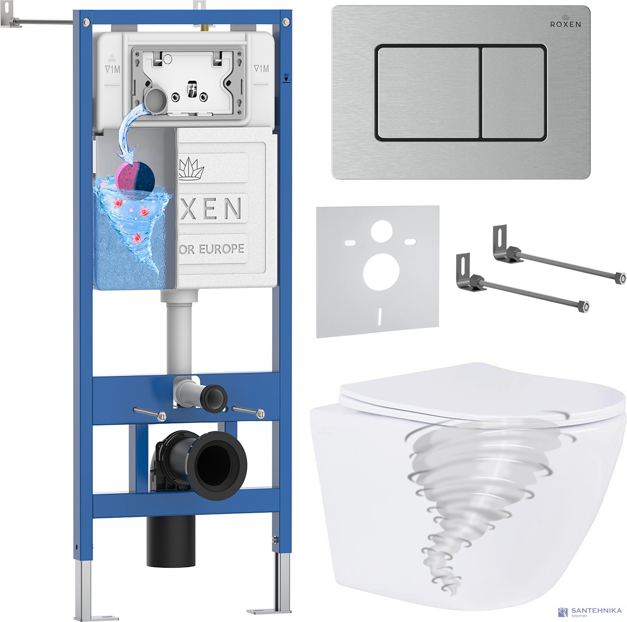 Комплект 6 в1 инсталляции и подвесного унитаза Roxen StounFix Dual Fresh 868442