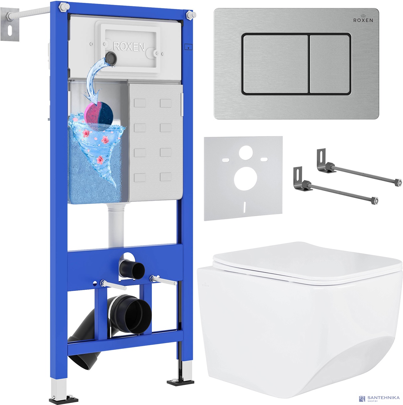 Комплект 6 в1 инсталляции и подвесного унитаза Roxen StounFix Dual Fresh 968433