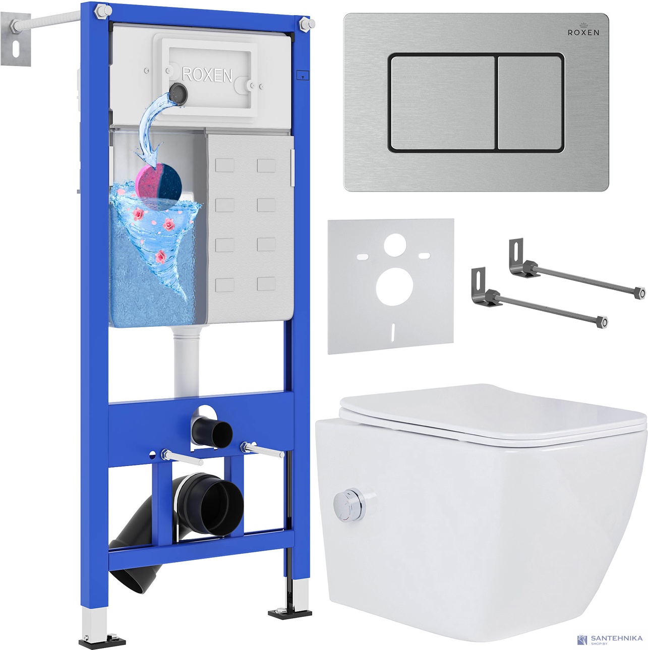 Комплект 6 в1 инсталляции и подвесного унитаза Roxen StounFix Dual Fresh 968439