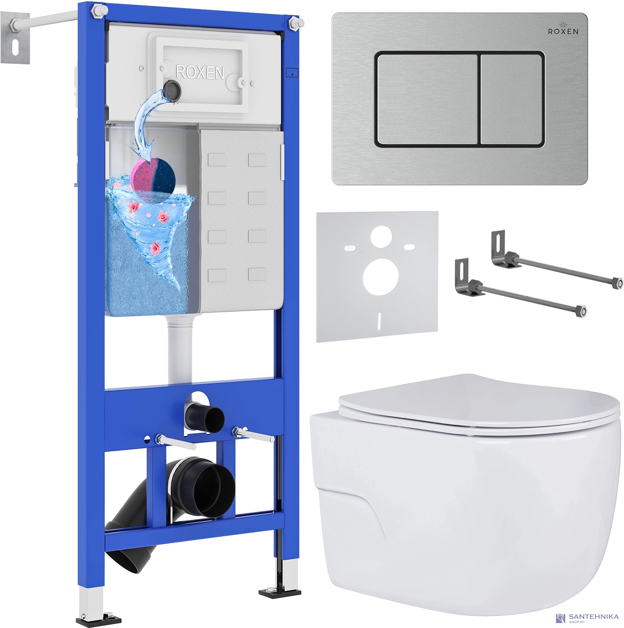 Комплект 6 в1 инсталляции и подвесного унитаза Roxen StounFix Dual Fresh 968445