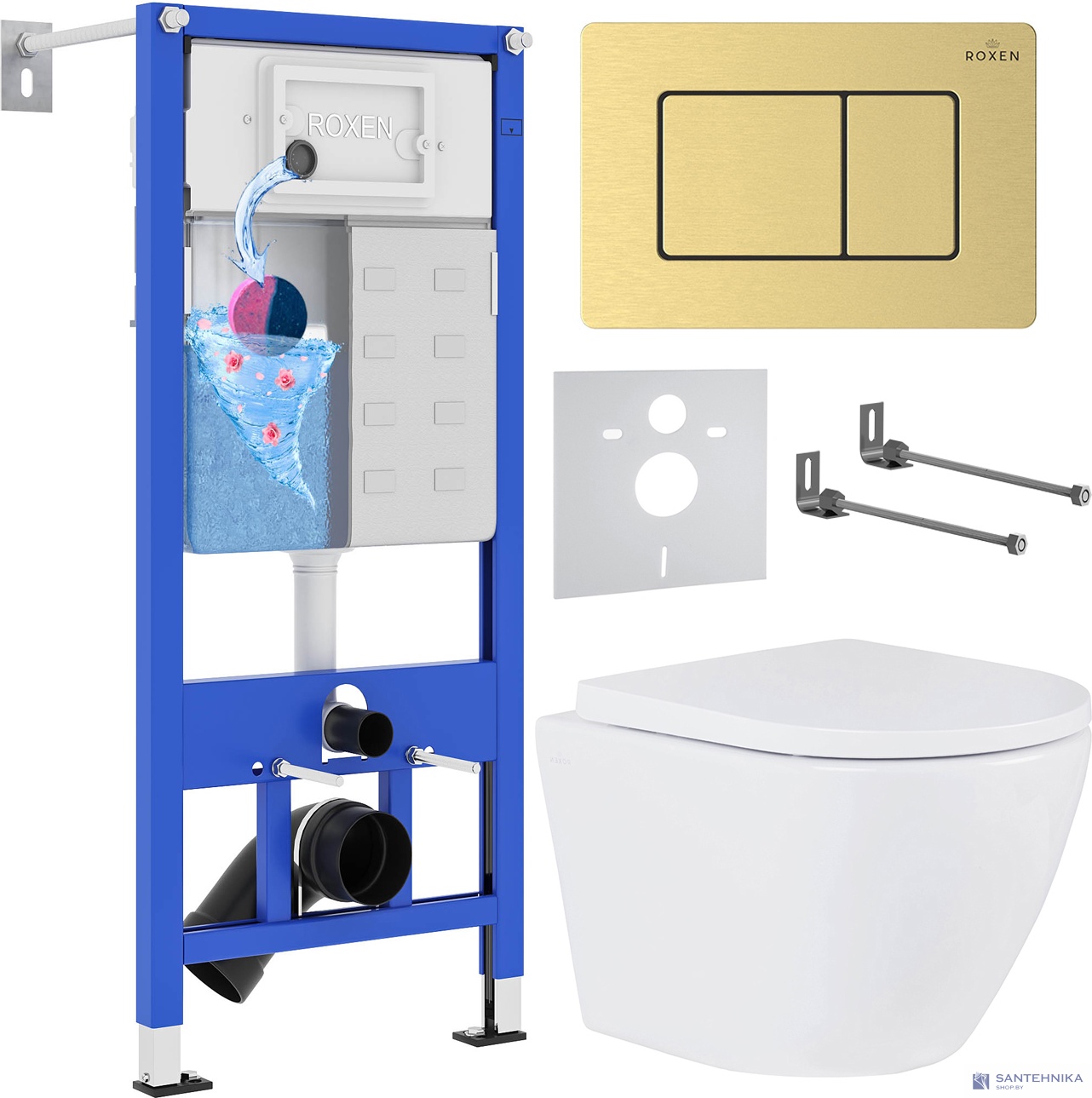 Комплект 6 в1 инсталляции и подвесного унитаза Roxen StounFix Dual Fresh 968454