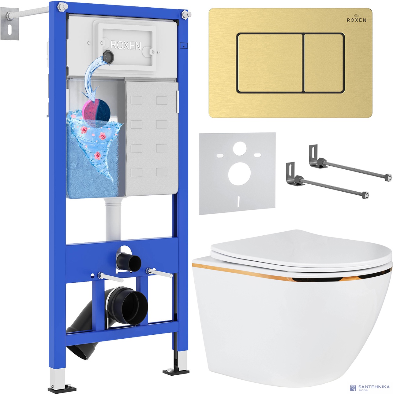 Комплект 6 в1 инсталляции и подвесного унитаза Roxen StounFix Dual Fresh 968460