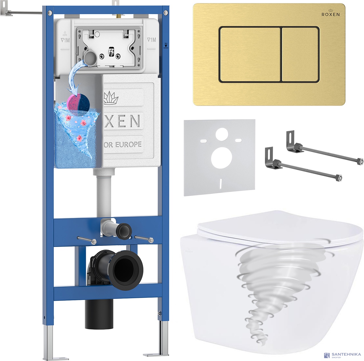 Комплект 6 в1 инсталляции и подвесного унитаза Roxen StounFix Dual Fresh 868445