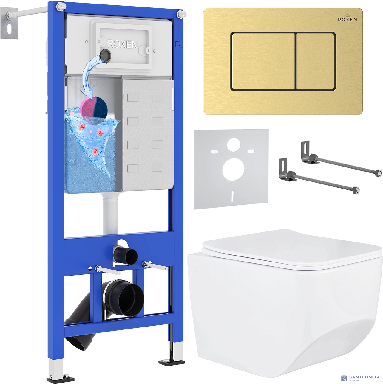 Комплект 6 в1 инсталляции и подвесного унитаза Roxen StounFix Dual Fresh 968466
