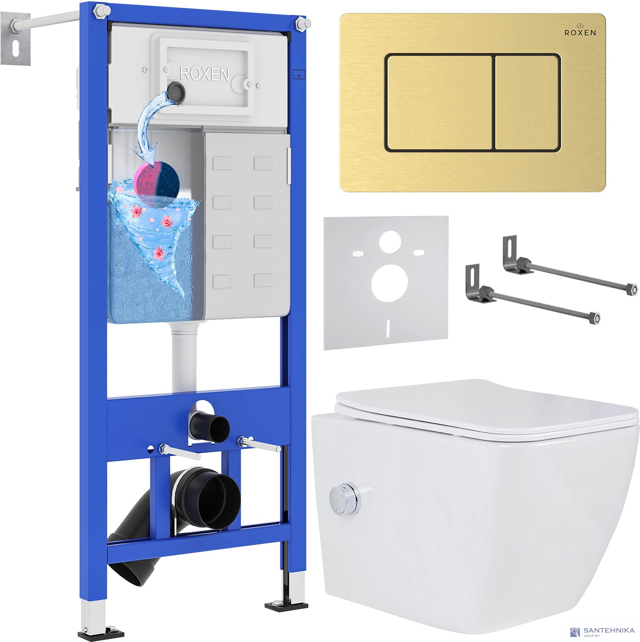 Комплект 6 в1 инсталляции и подвесного унитаза Roxen StounFix Dual Fresh 968472