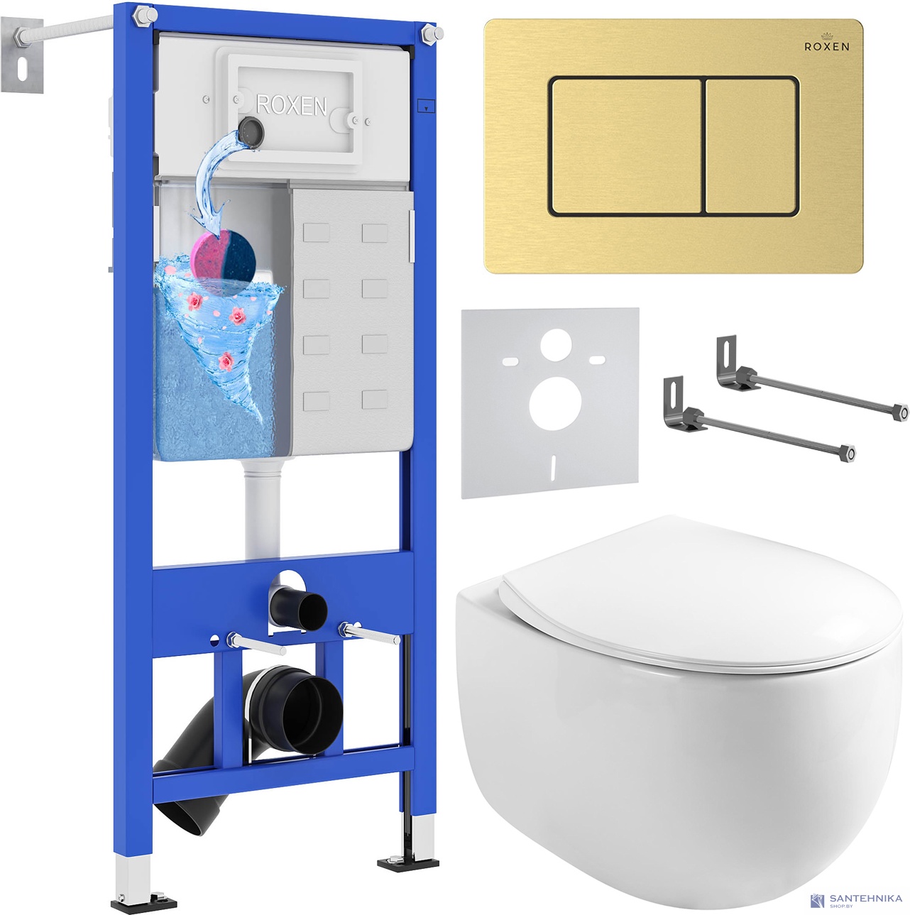 Комплект 6 в1 инсталляции и подвесного унитаза Roxen StounFix Dual Fresh 968475