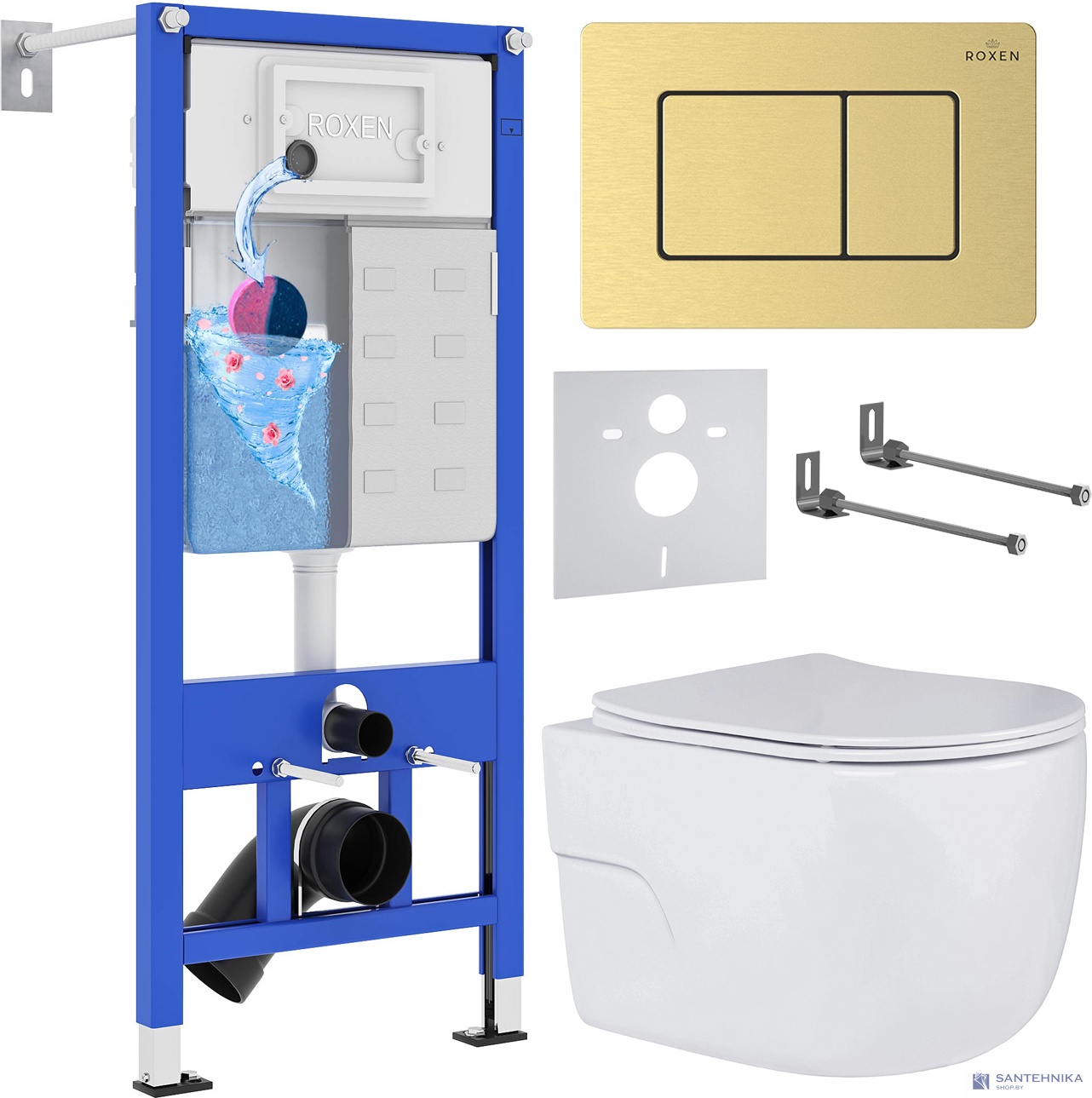 Комплект 6 в1 инсталляции и подвесного унитаза Roxen StounFix Dual Fresh 968478