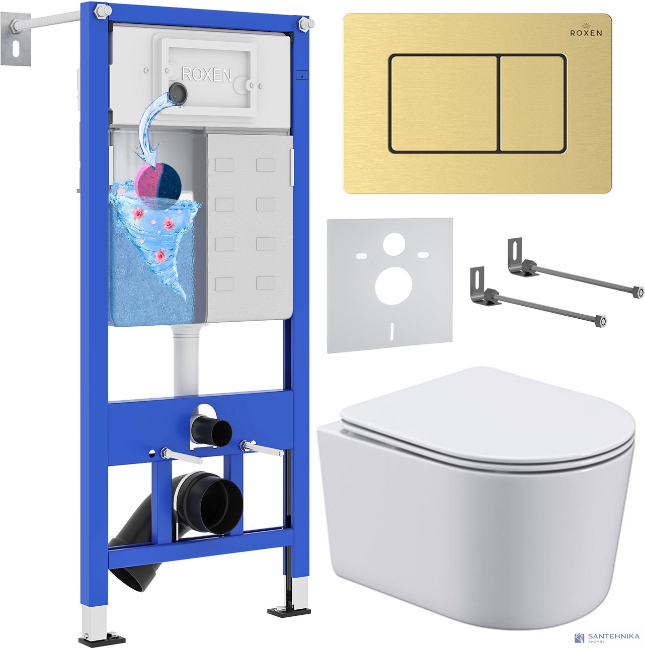 Комплект 6 в1 инсталляции и подвесного унитаза Roxen StounFix Dual Fresh 968480