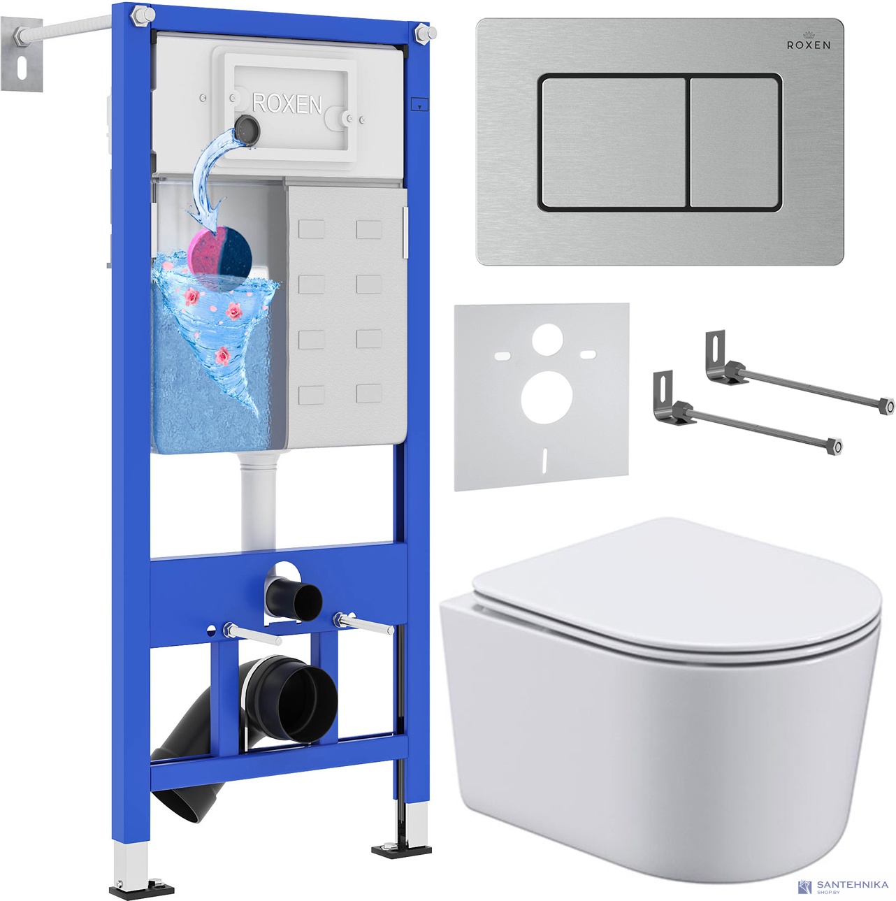 Комплект 6 в1 инсталляции и подвесного унитаза Roxen StounFix Dual Fresh 968486