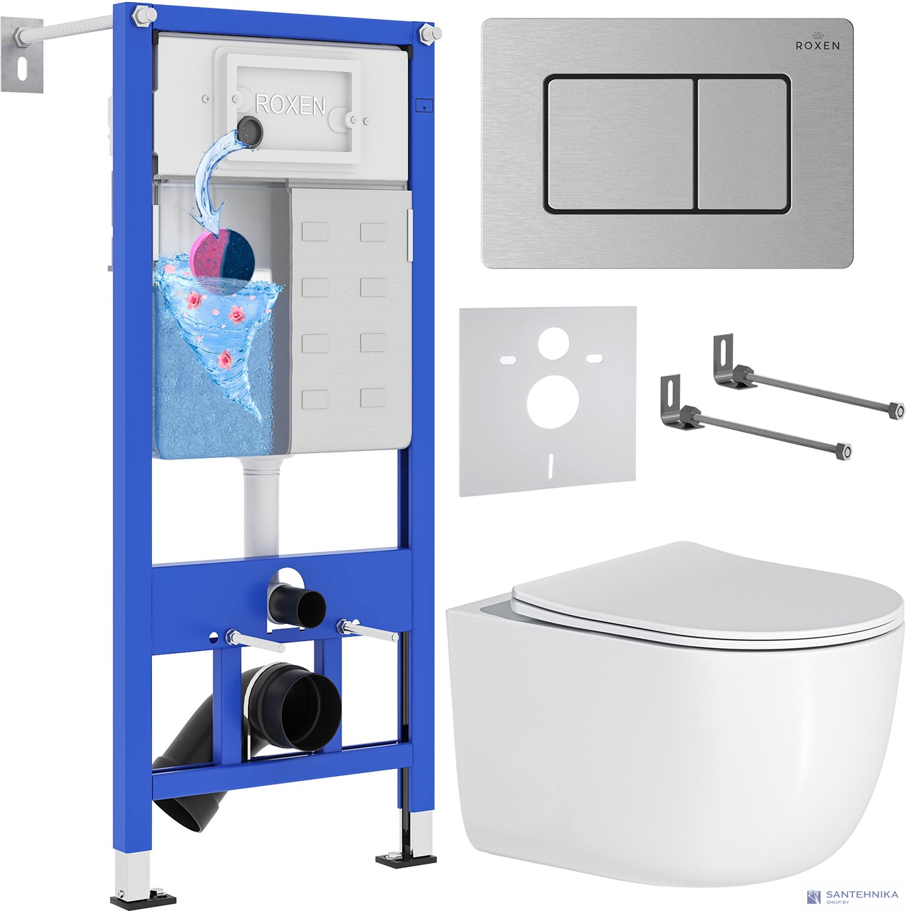 Комплект 6 в1 инсталляции и подвесного унитаза Roxen StounFix Dual Fresh 968489
