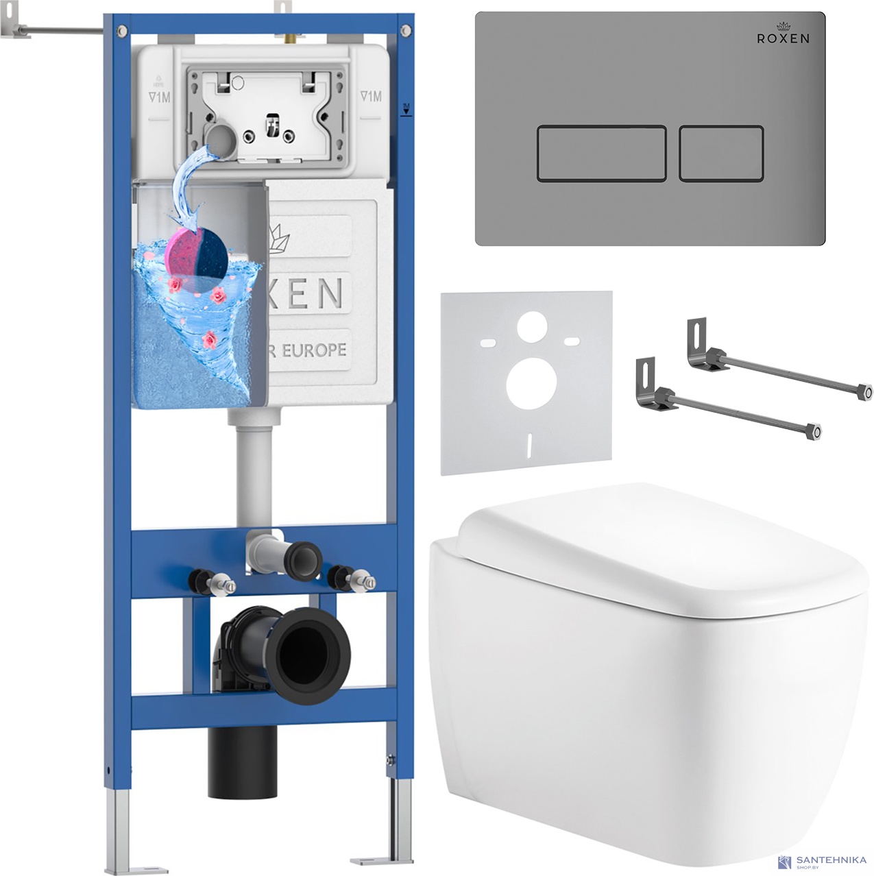 Комплект 6 в1 инсталляции и подвесного унитаза Roxen StounFix Dual Fresh 968503