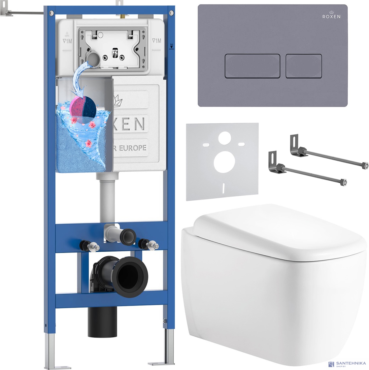 Комплект 6 в1 инсталляции и подвесного унитаза Roxen StounFix Dual Fresh 968505