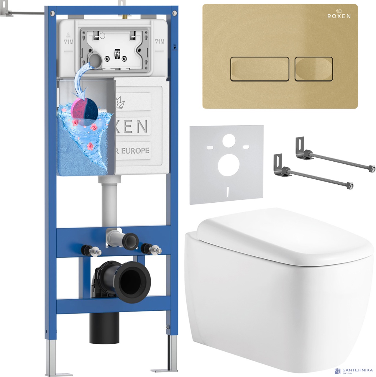 Комплект 6 в1 инсталляции и подвесного унитаза Roxen StounFix Dual Fresh 968506