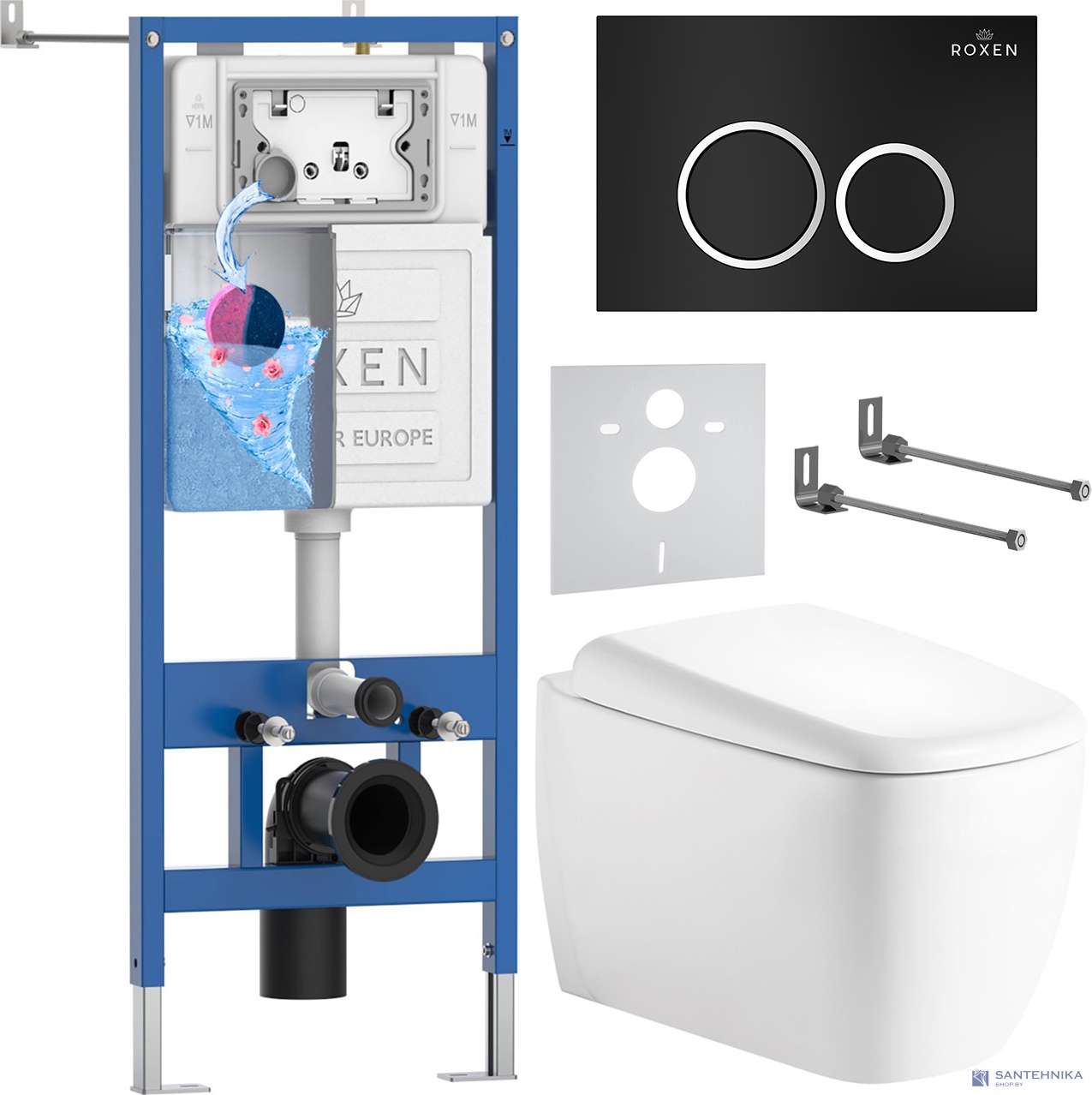 Комплект 6 в1 инсталляции и подвесного унитаза Roxen StounFix Dual Fresh 968508