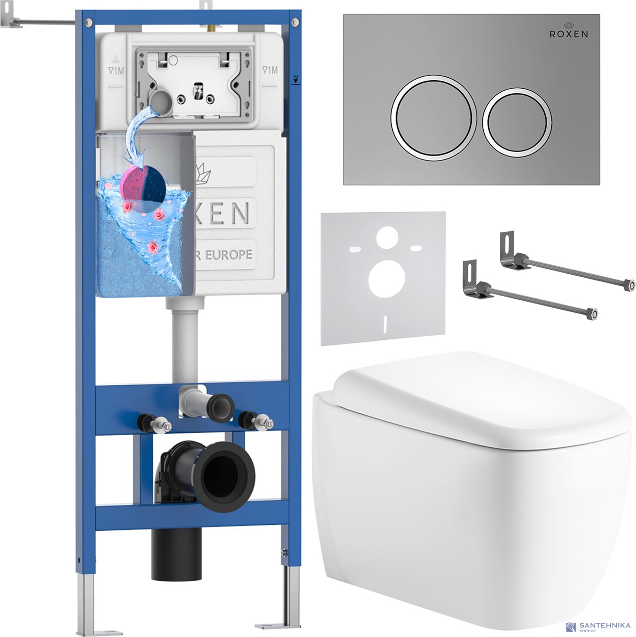 Комплект 6 в1 инсталляции и подвесного унитаза Roxen StounFix Dual Fresh 968510