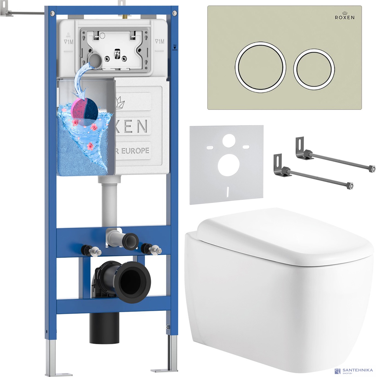 Комплект 6 в1 инсталляции и подвесного унитаза Roxen StounFix Dual Fresh 968511