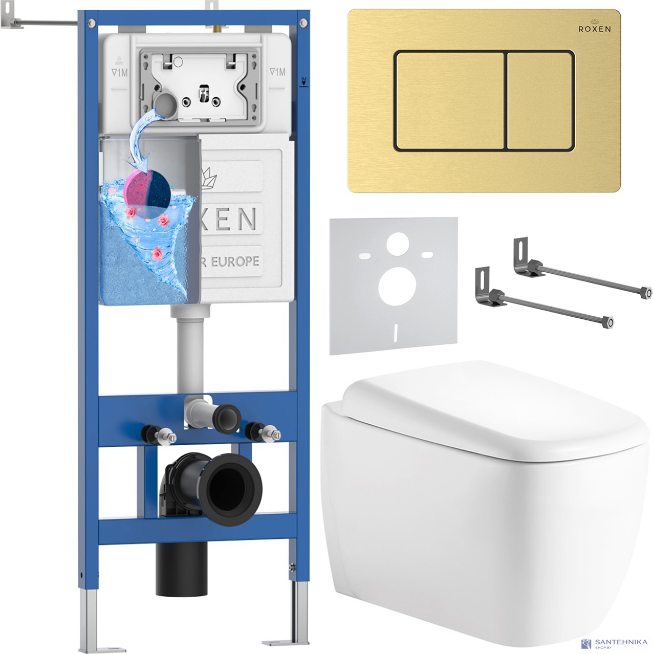 Комплект 6 в1 инсталляции и подвесного унитаза Roxen StounFix Dual Fresh 968522