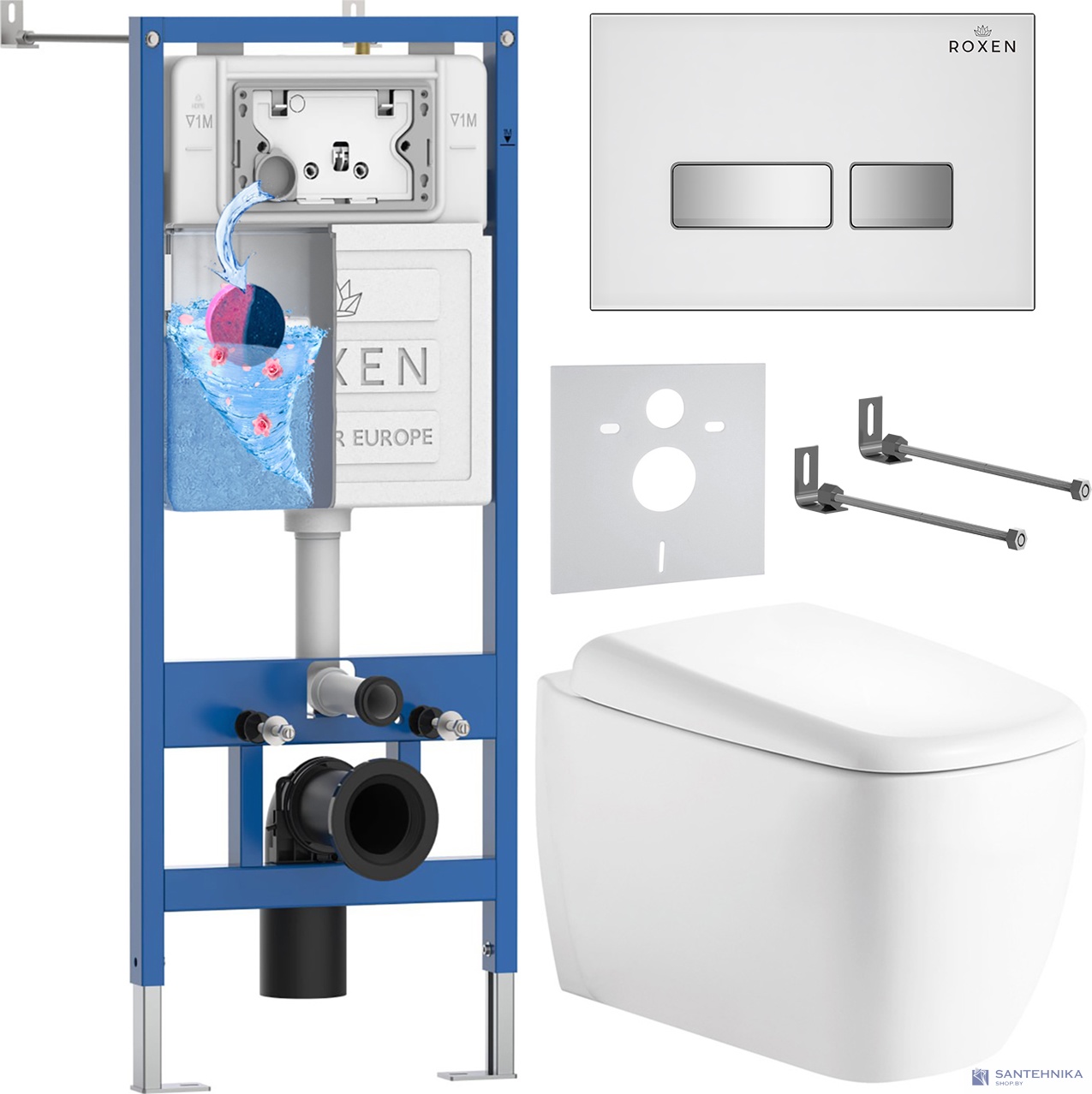 Комплект 6 в1 инсталляции и подвесного унитаза Roxen StounFix Dual Fresh 968524