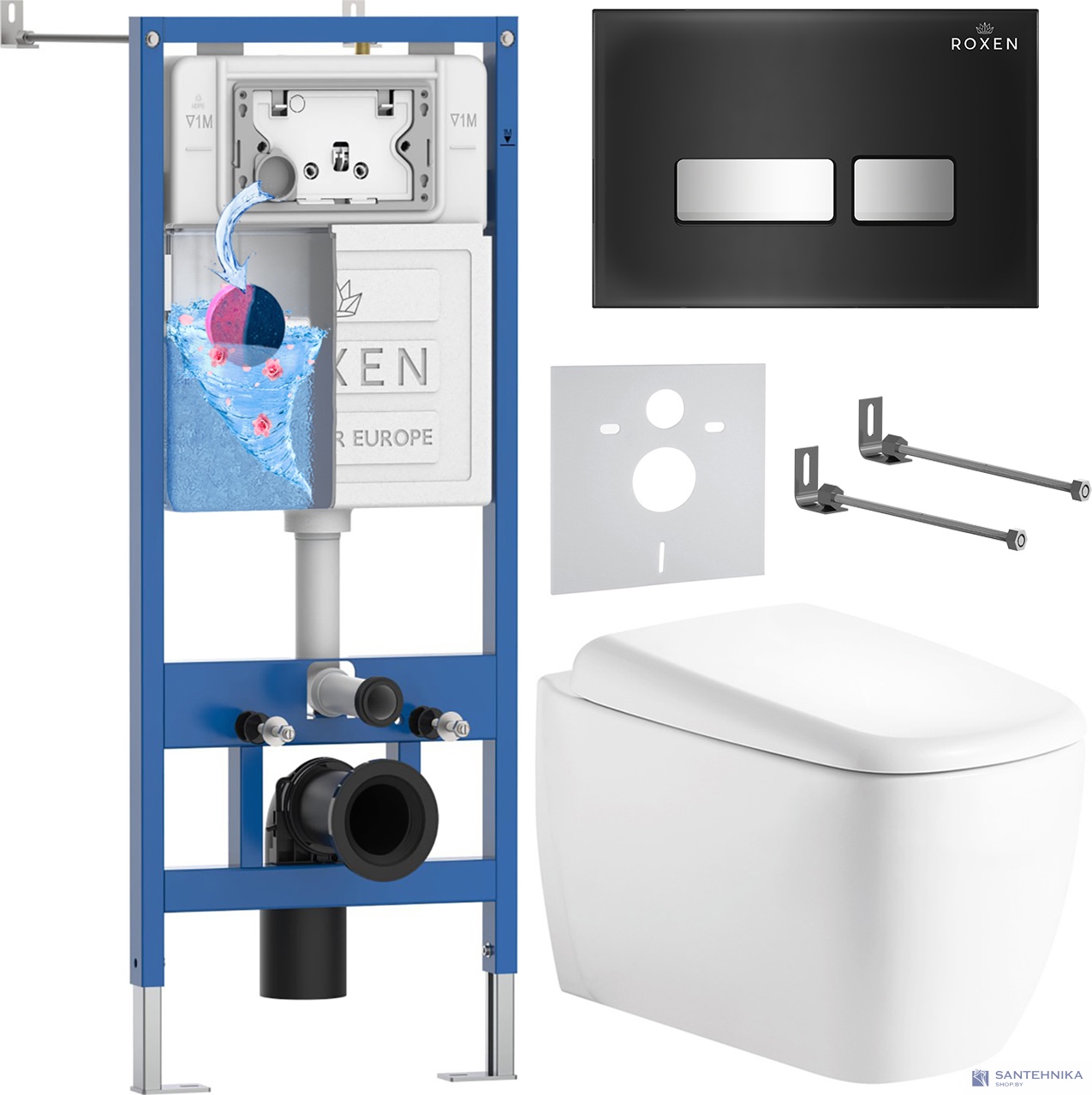 Комплект 6 в1 инсталляции и подвесного унитаза Roxen StounFix Dual Fresh 968525