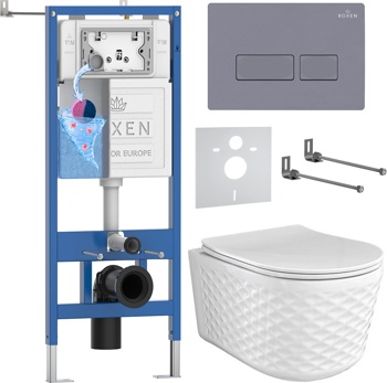 Комплект 6 в1 инсталляции и подвесного унитаза Roxen StounFix Dual Fresh 979005 - фото