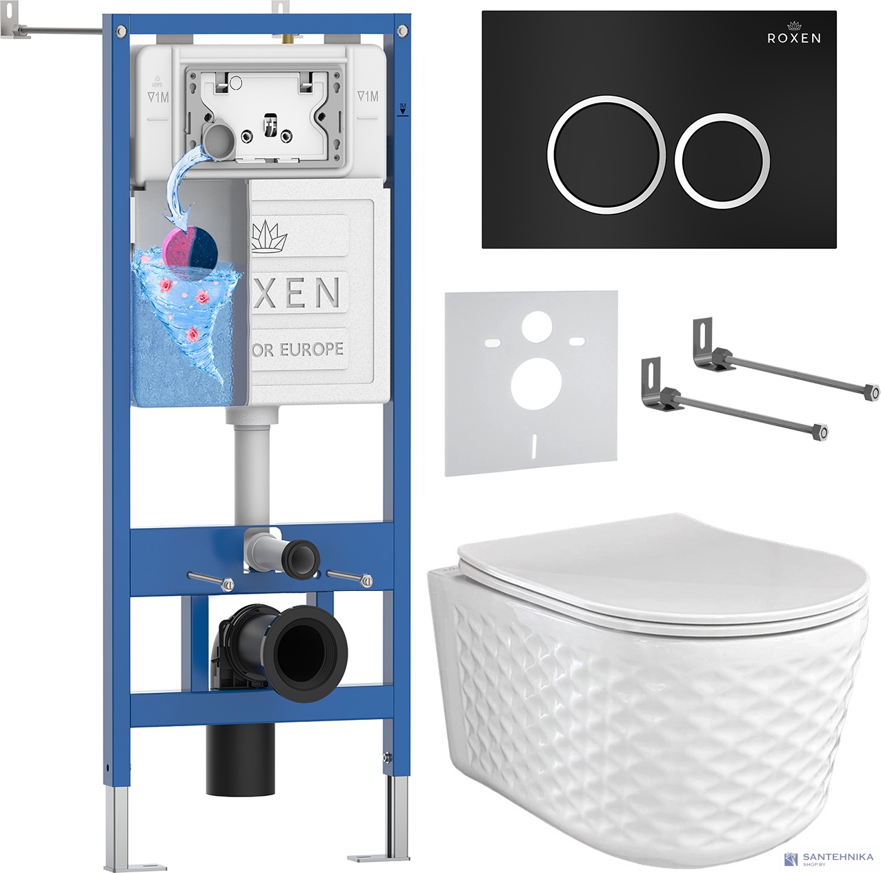 Комплект 6 в1 инсталляции и подвесного унитаза Roxen StounFix Dual Fresh 979008