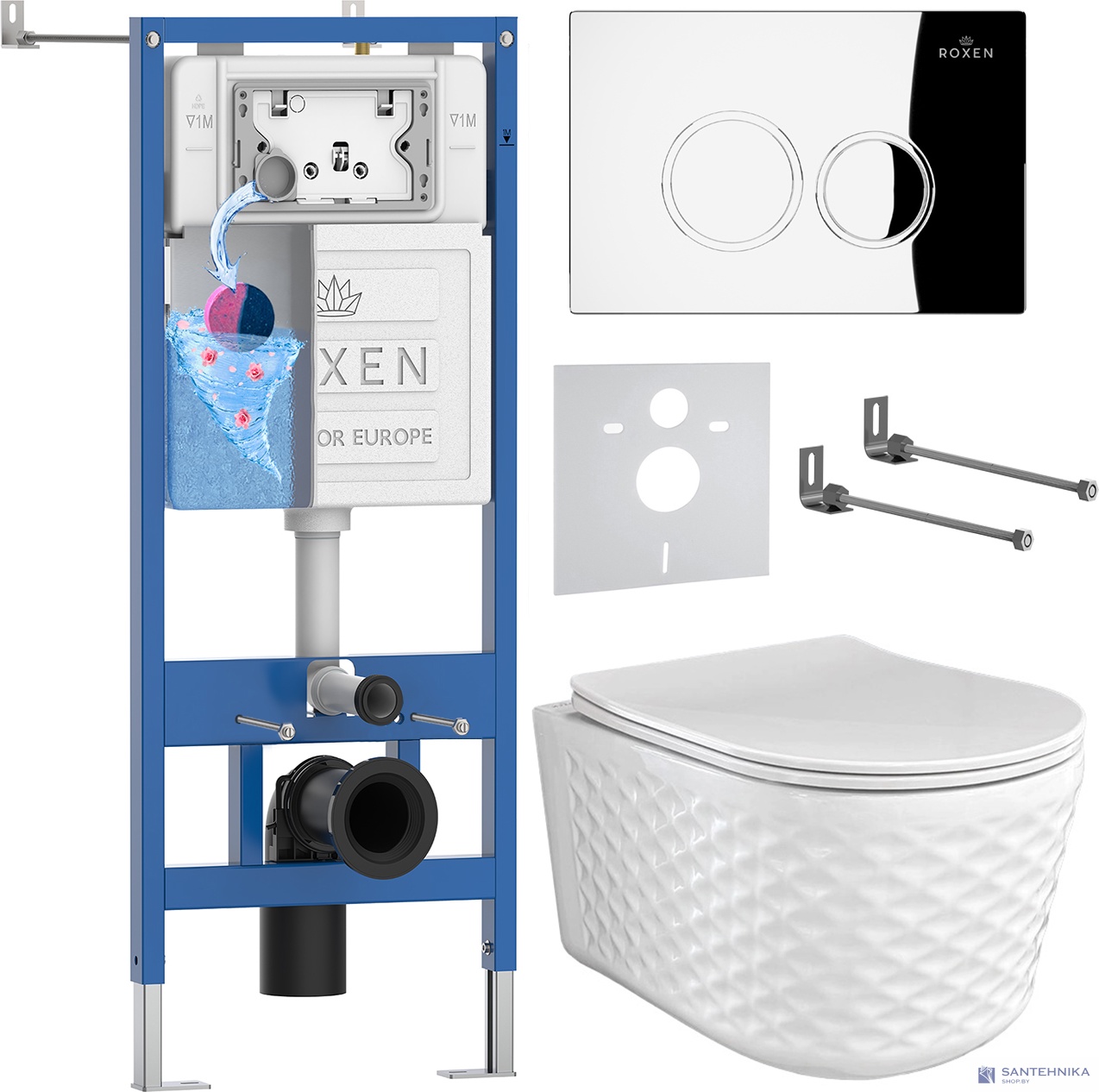 Комплект 6 в1 инсталляции и подвесного унитаза Roxen StounFix Dual Fresh 979009