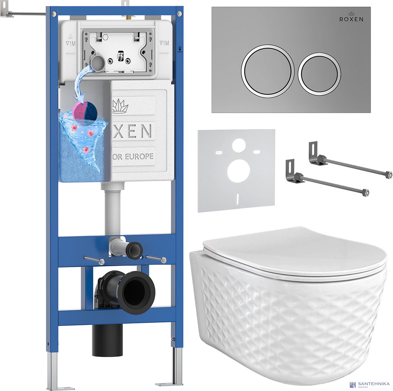 Комплект 6 в1 инсталляции и подвесного унитаза Roxen StounFix Dual Fresh 979010