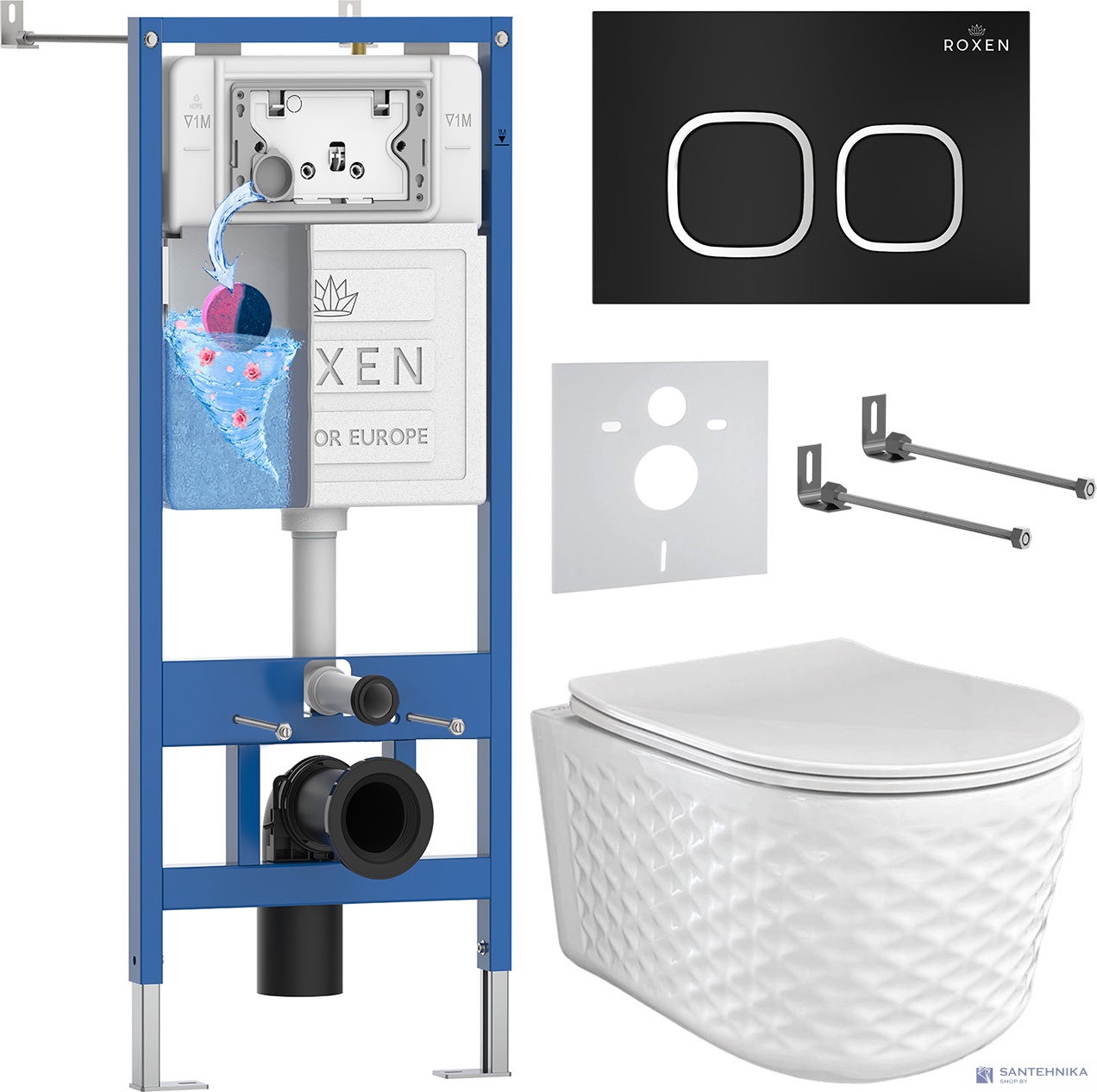 Комплект 6 в1 инсталляции и подвесного унитаза Roxen StounFix Dual Fresh 979015