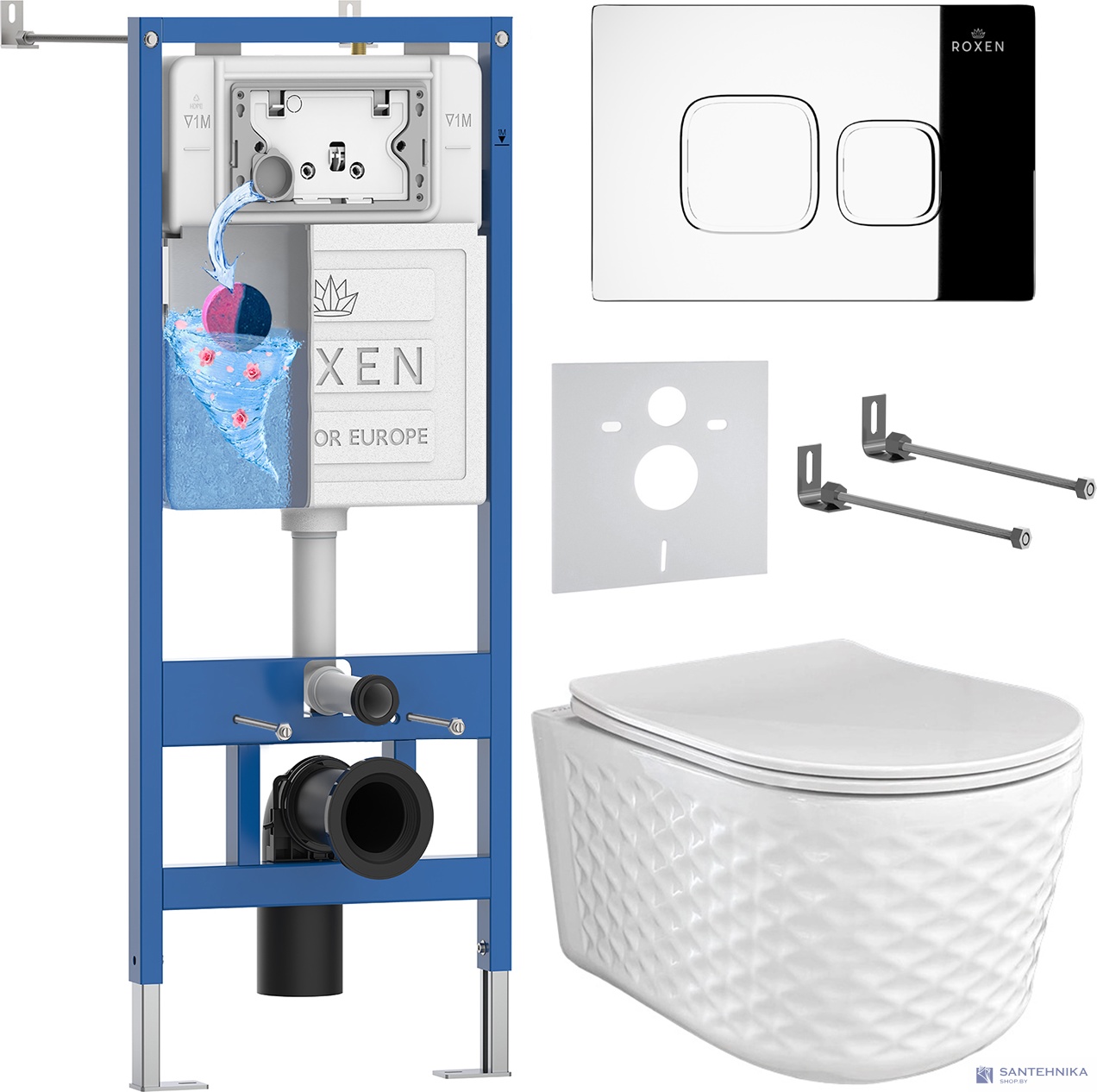 Комплект 6 в1 инсталляции и подвесного унитаза Roxen StounFix Dual Fresh 979016