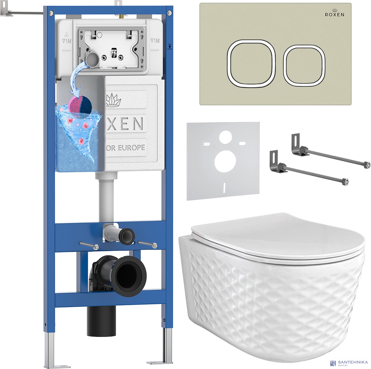 Комплект 6 в1 инсталляции и подвесного унитаза Roxen StounFix Dual Fresh 979018