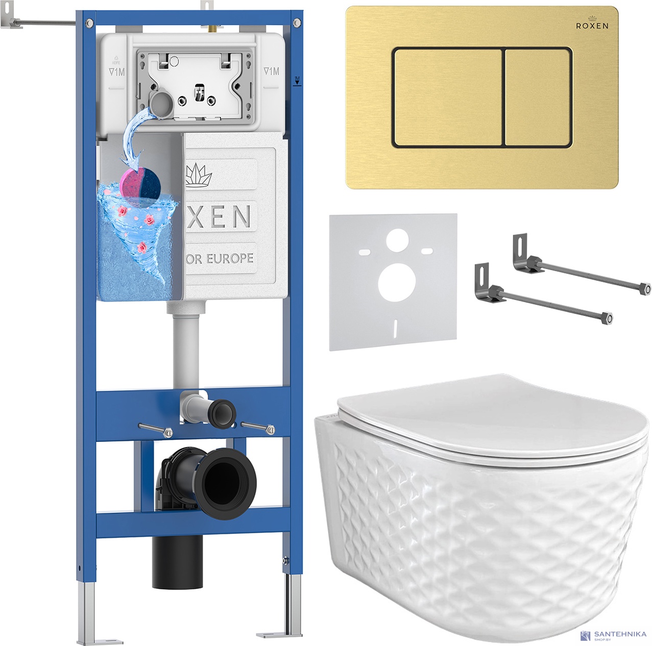 Комплект 6 в1 инсталляции и подвесного унитаза Roxen StounFix Dual Fresh 979022