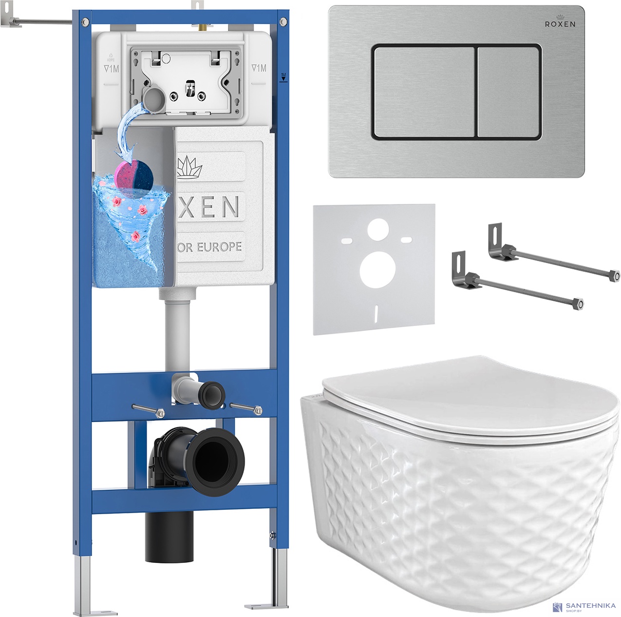 Комплект 6 в1 инсталляции и подвесного унитаза Roxen StounFix Dual Fresh 979023