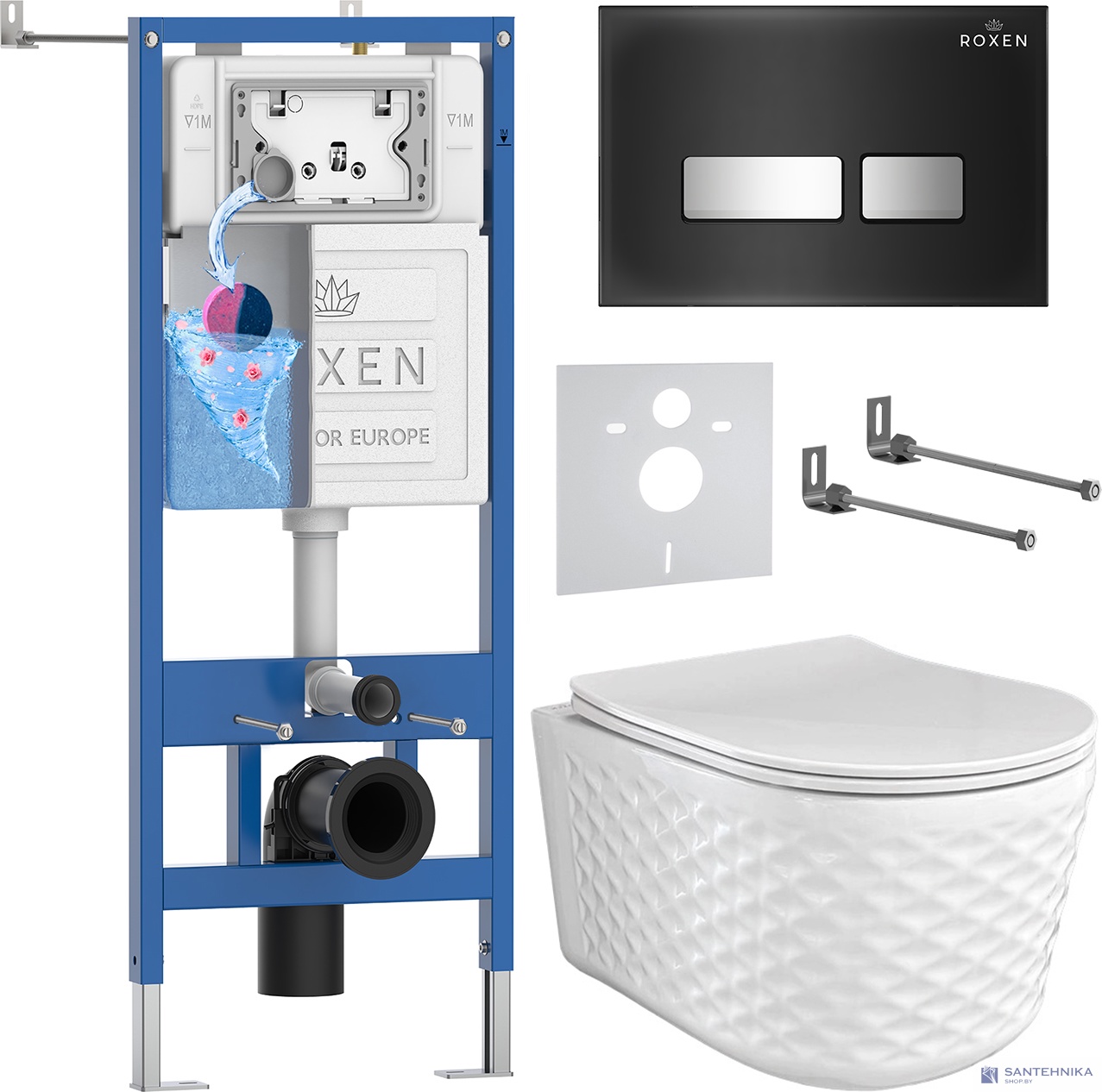 Комплект 6 в1 инсталляции и подвесного унитаза Roxen StounFix Dual Fresh 979025