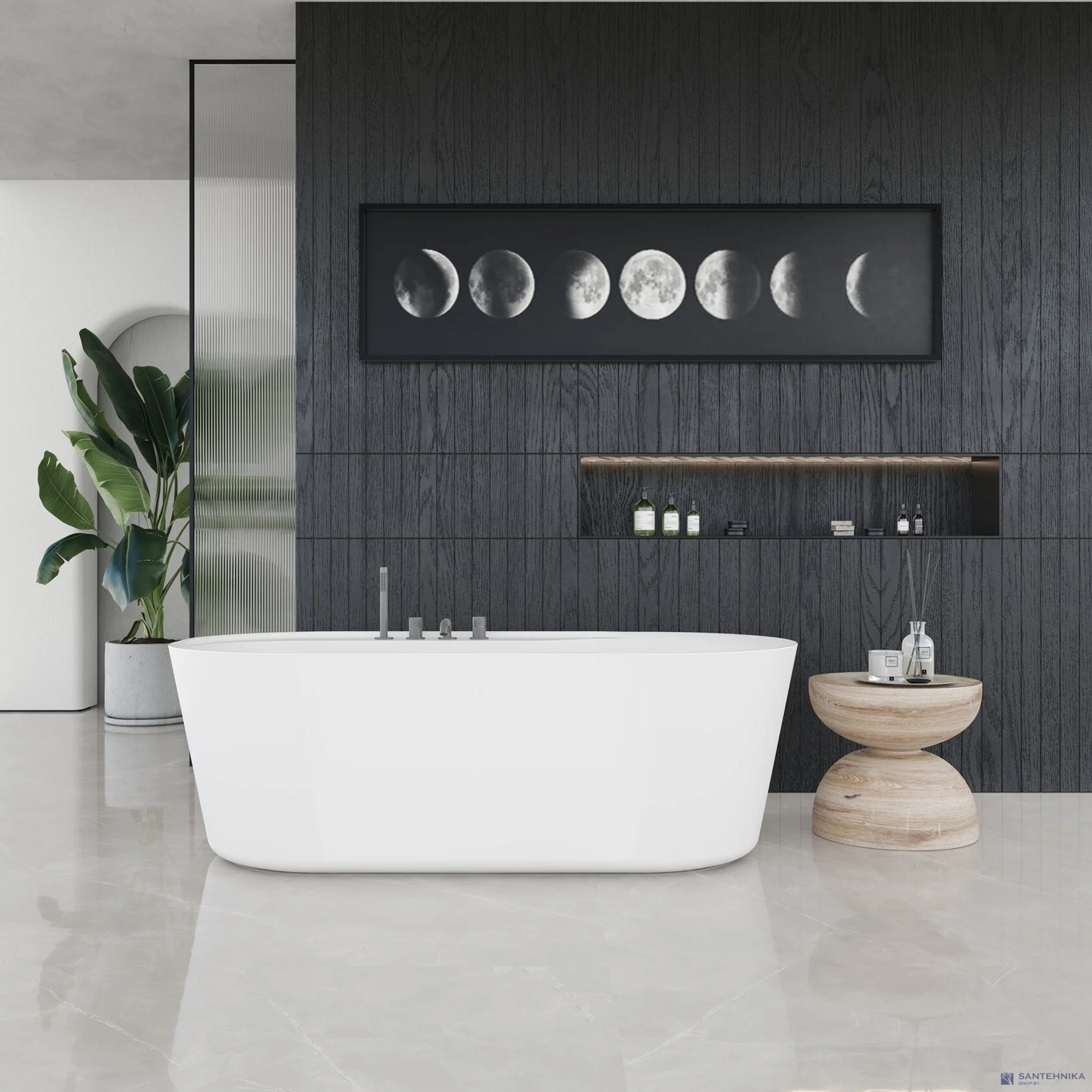 Акриловая отдельностоящая ванна AQUAme AQM3505MW-L, белый мат 180х85 см 