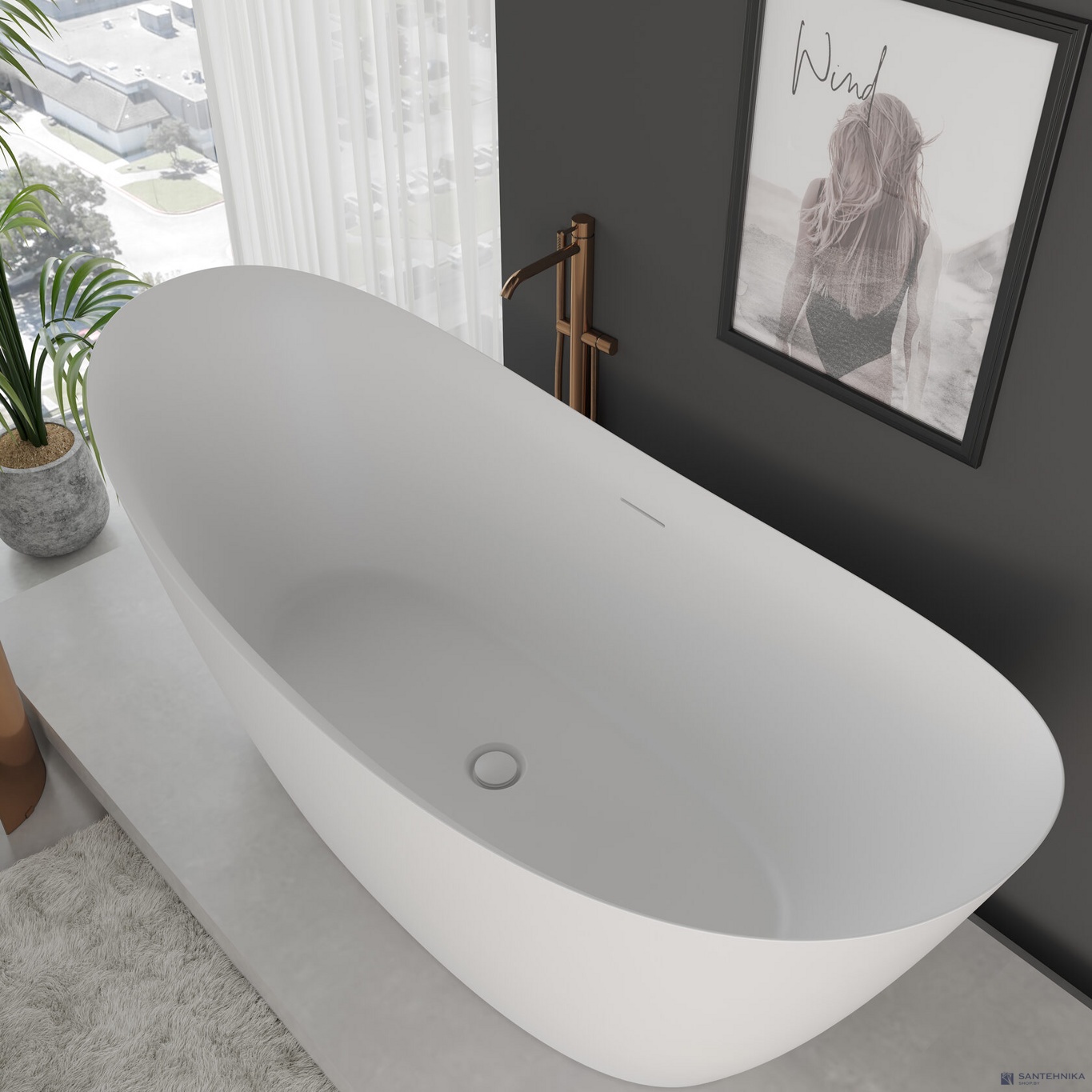 Акриловая отдельностоящая ванна AQUAme AQM3504MW, белый мат 170х75 см 