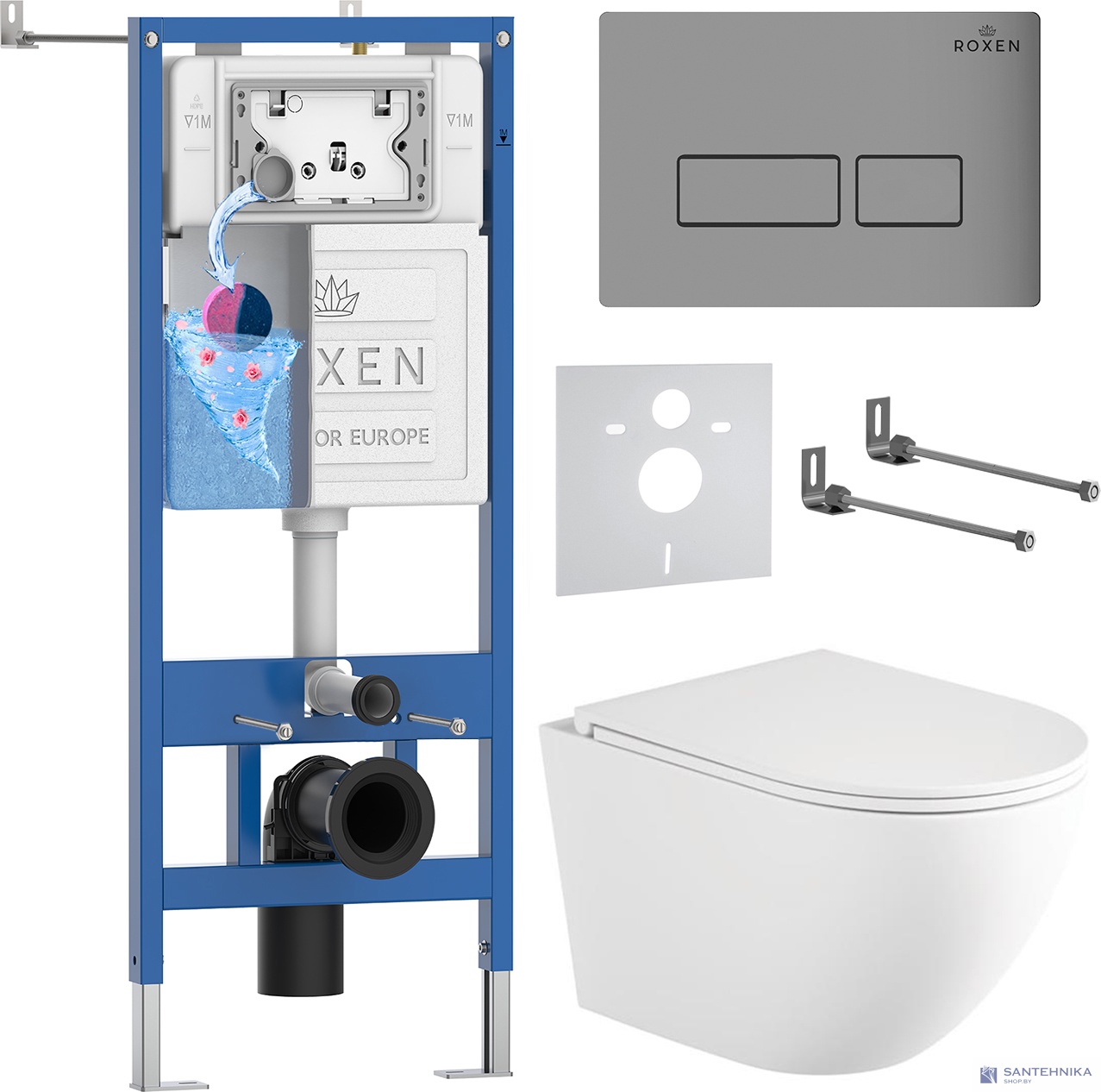 Комплект 6 в1 инсталляции и подвесного унитаза Roxen StounFix Dual Fresh 868415