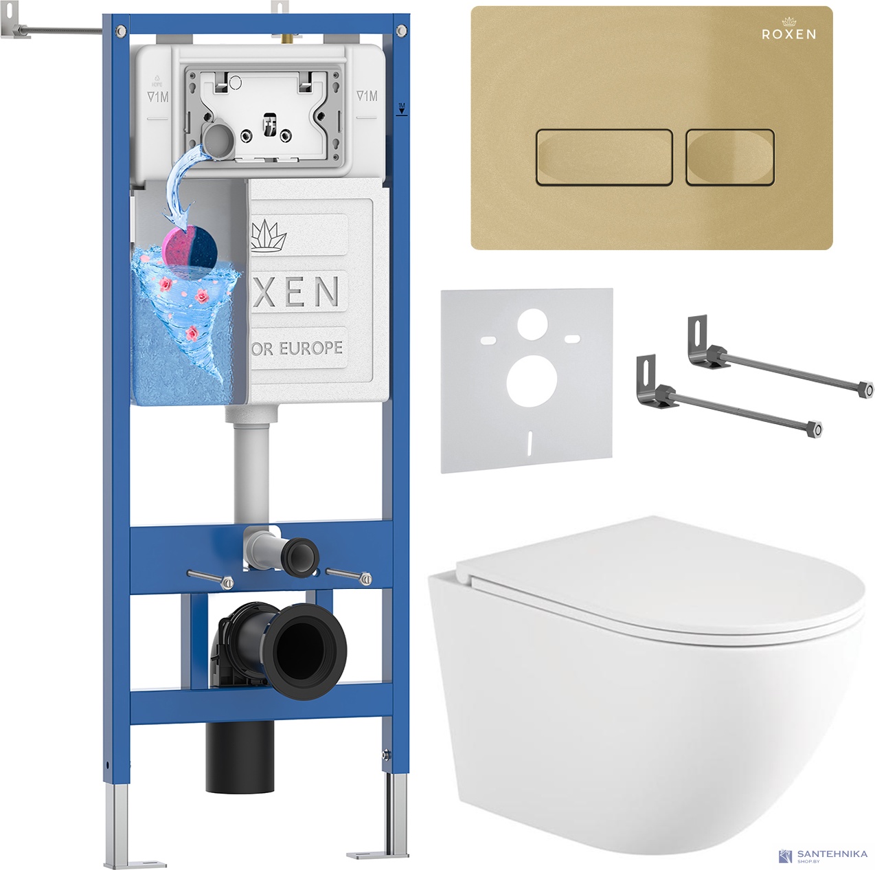 Комплект 6 в1 инсталляции и подвесного унитаза Roxen StounFix Dual Fresh 868418