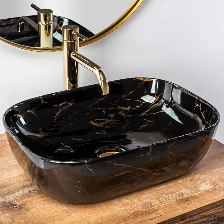 Умывальник настольный Rea Belinda Black Marble shiny 46 см
