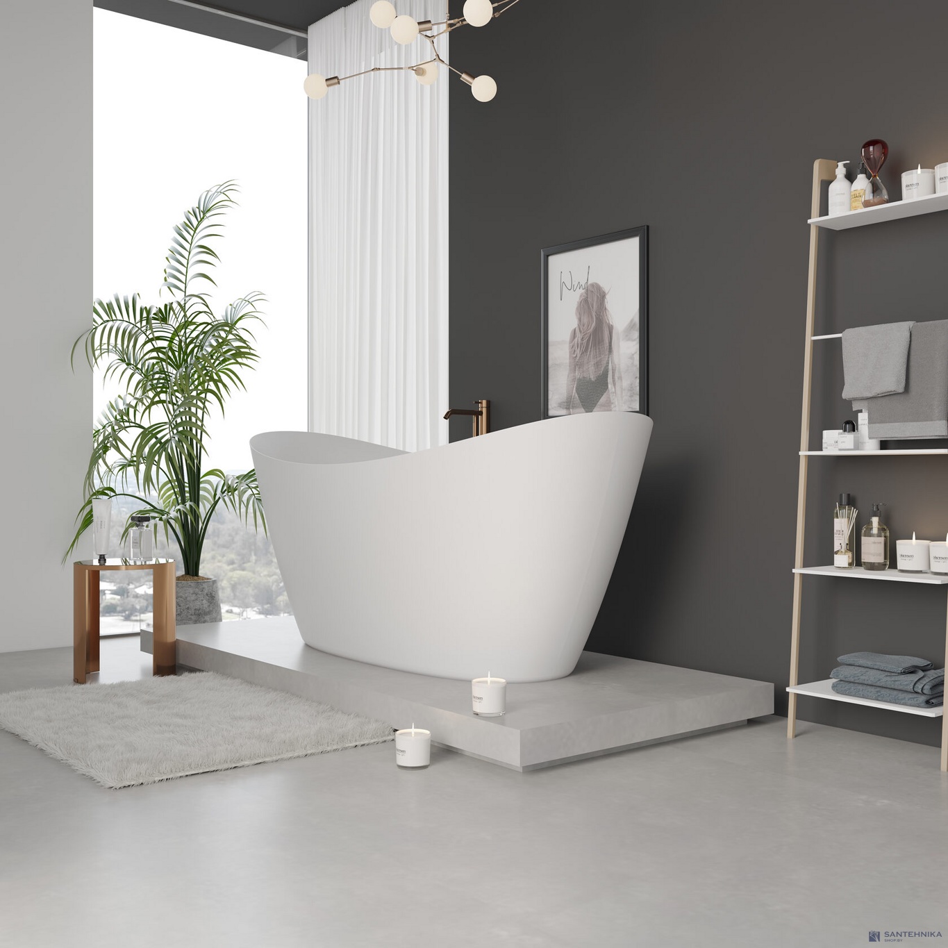 Акриловая отдельностоящая ванна AQUAme AQM3504MW, белый мат 170х75 см 