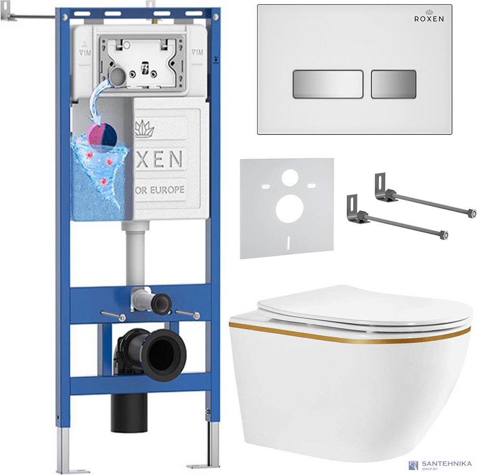 Комплект 6 в1 инсталляции и подвесного унитаза Roxen StounFix Dual Fresh 966611