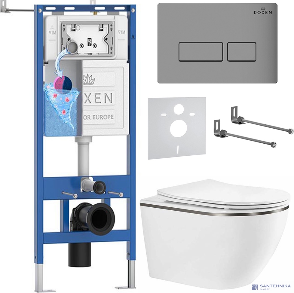 Комплект 6 в1 инсталляции и подвесного унитаза Roxen StounFix Dual Fresh 966616