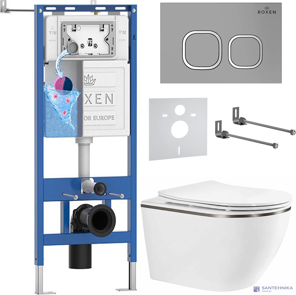 Комплект 6 в1 инсталляции и подвесного унитаза Roxen StounFix Dual Fresh 966636