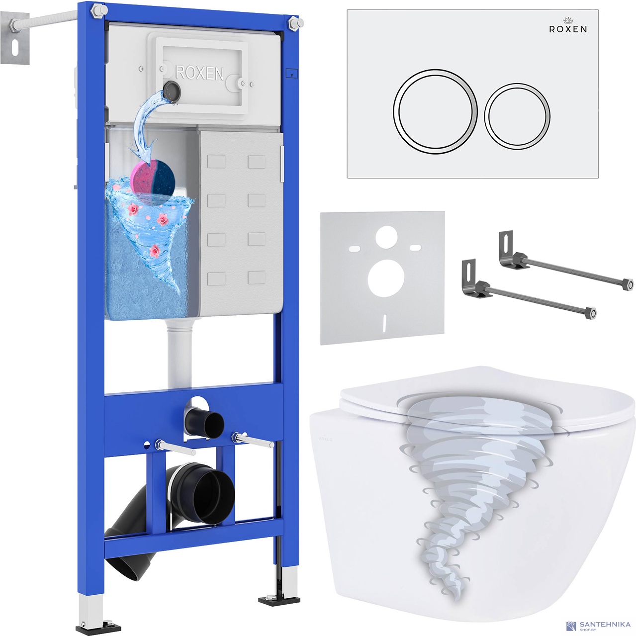 Комплект 6 в1 инсталляции и подвесного унитаза Roxen StounFix Dual Fresh 868420