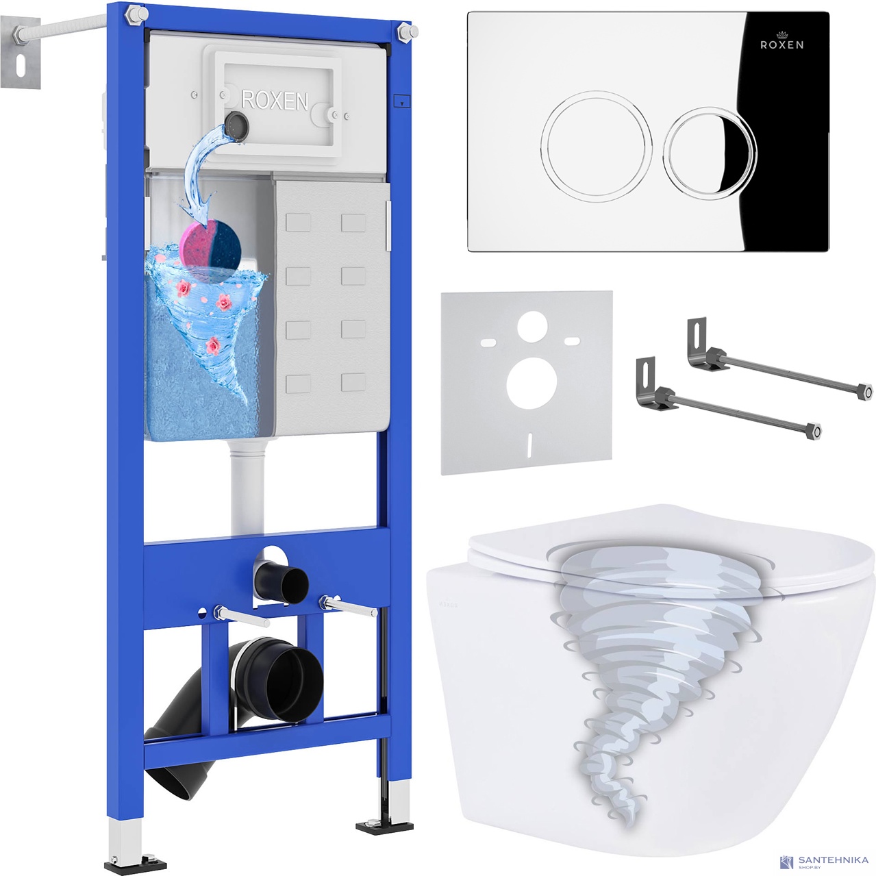 Комплект 6 в1 инсталляции и подвесного унитаза Roxen StounFix Dual Fresh 868426