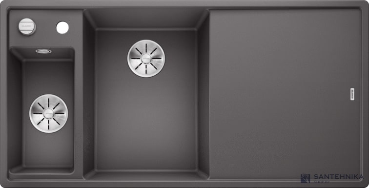 Кухонная мойка Blanco Axia III 6 S (темная скала, левая, разделочный столик ясень, с клапаном-автоматом InFino®)