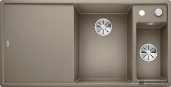Кухонная мойка Blanco Axia III 6 S (серый беж, правая, разделочный столик ясень, с клапаном-автоматом InFino) - фото